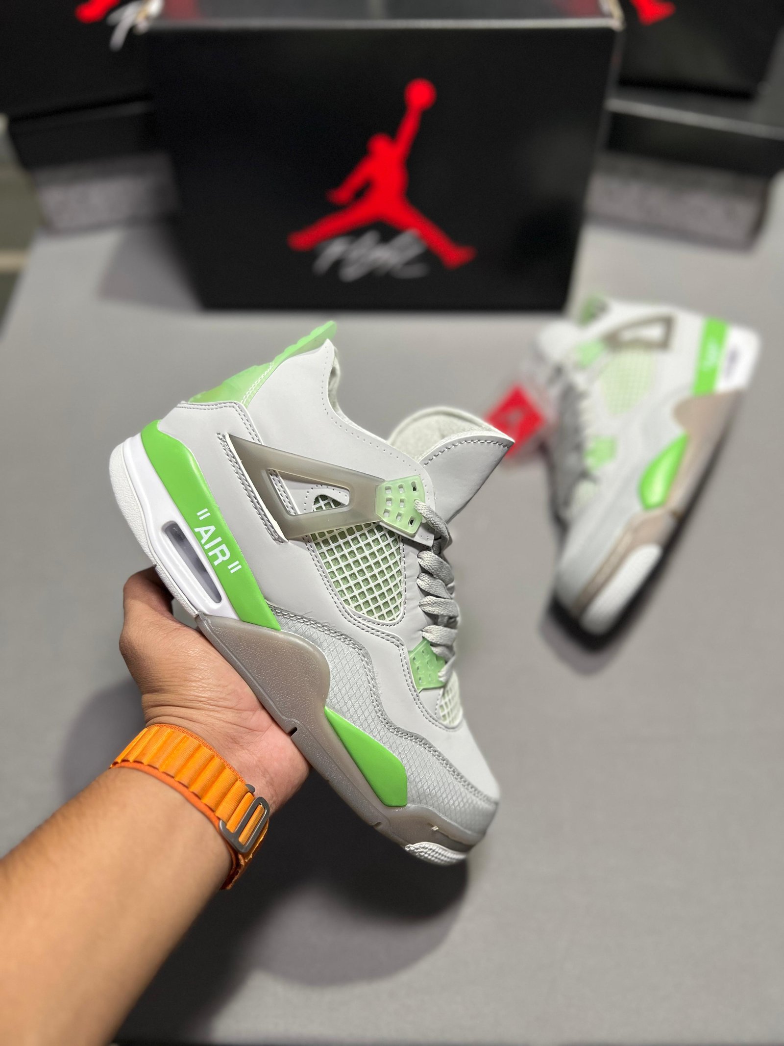 Off White Bean Green Retro 4 Sneakers | 7AShoes First Copy Shoes