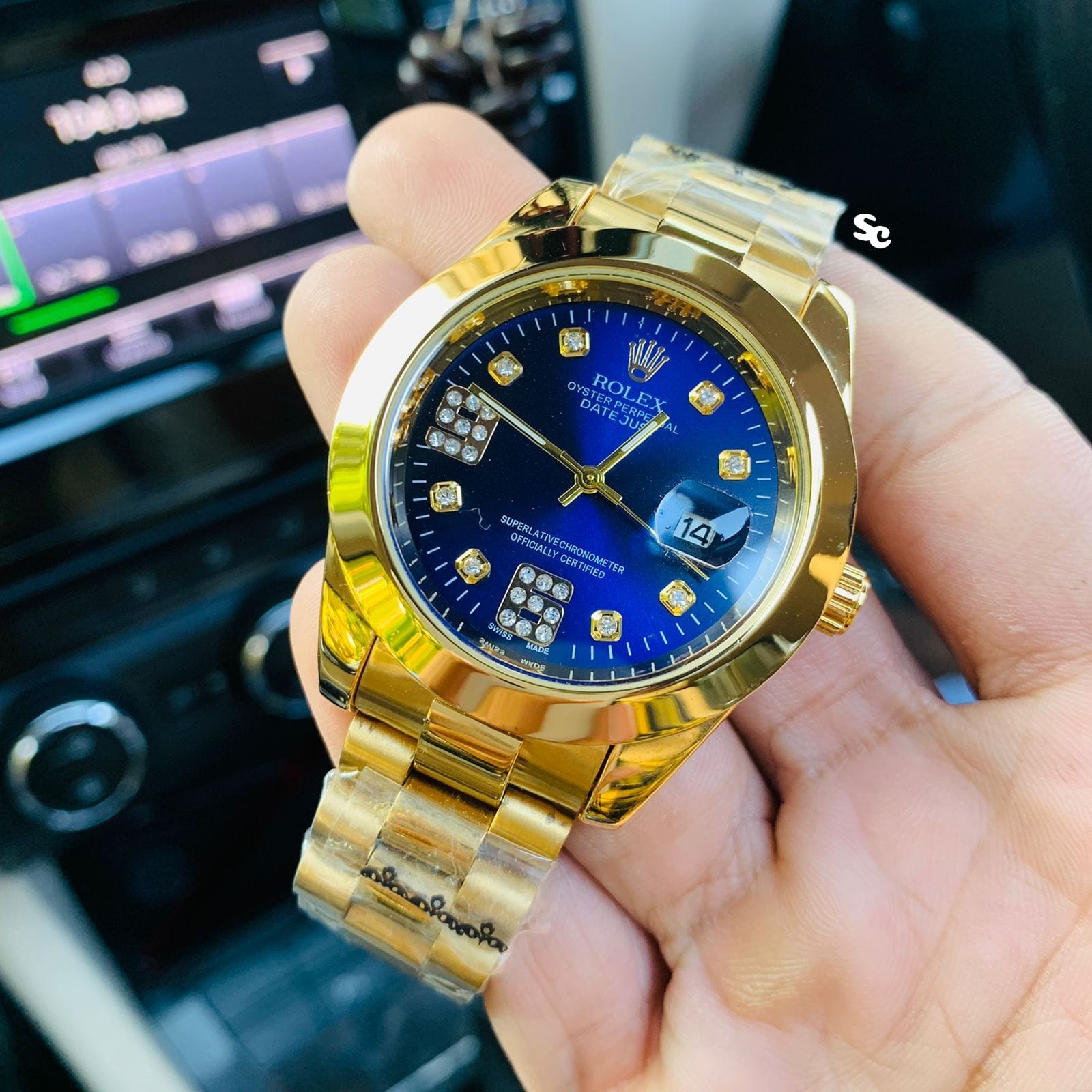 Golden Blue Watch With Golden Bezel