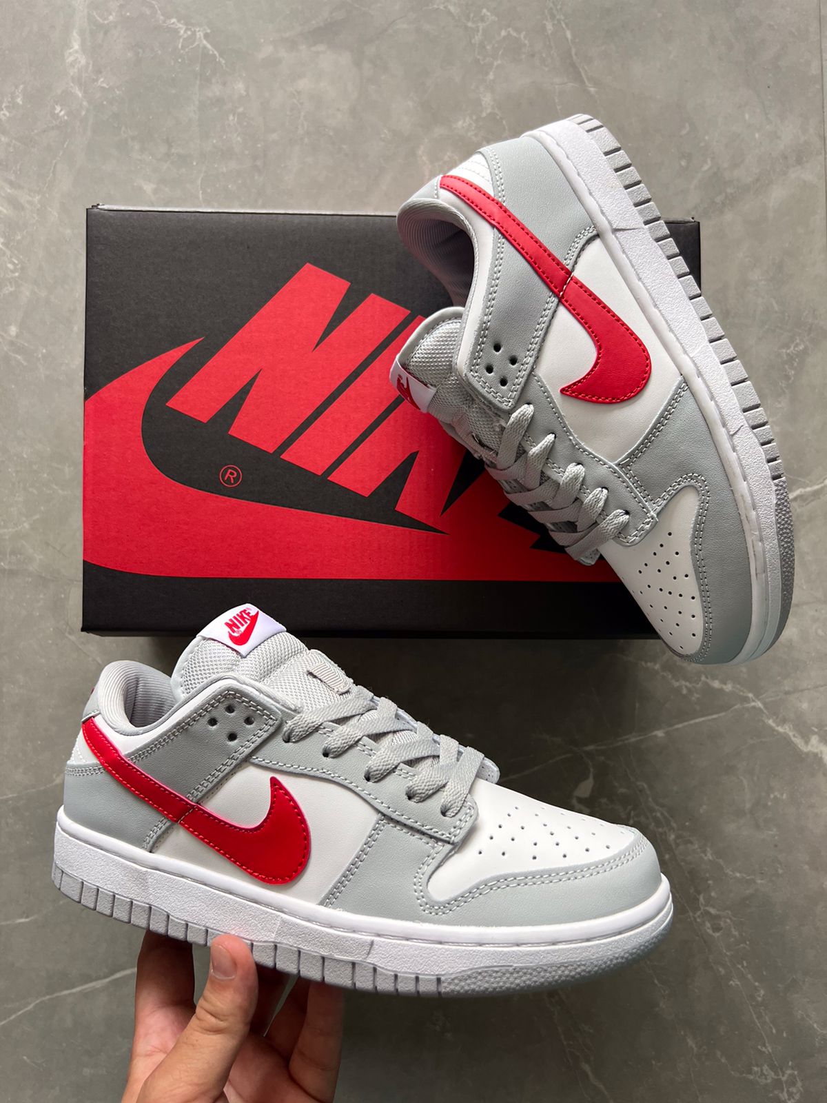 SB Dunk White Grey Red Sneakers For Boys