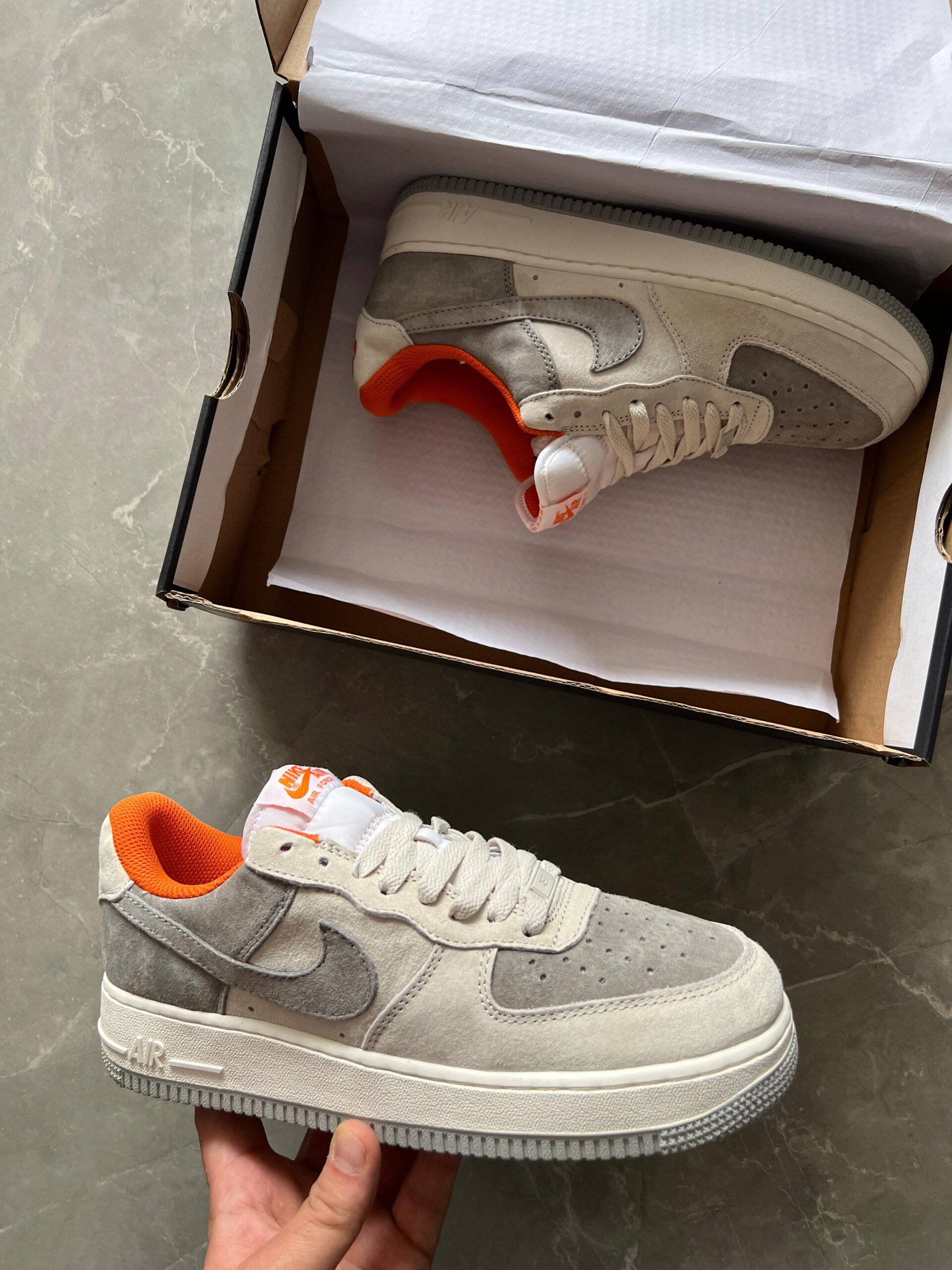 Airforce Grey Orange Suede Sneakers For Boys