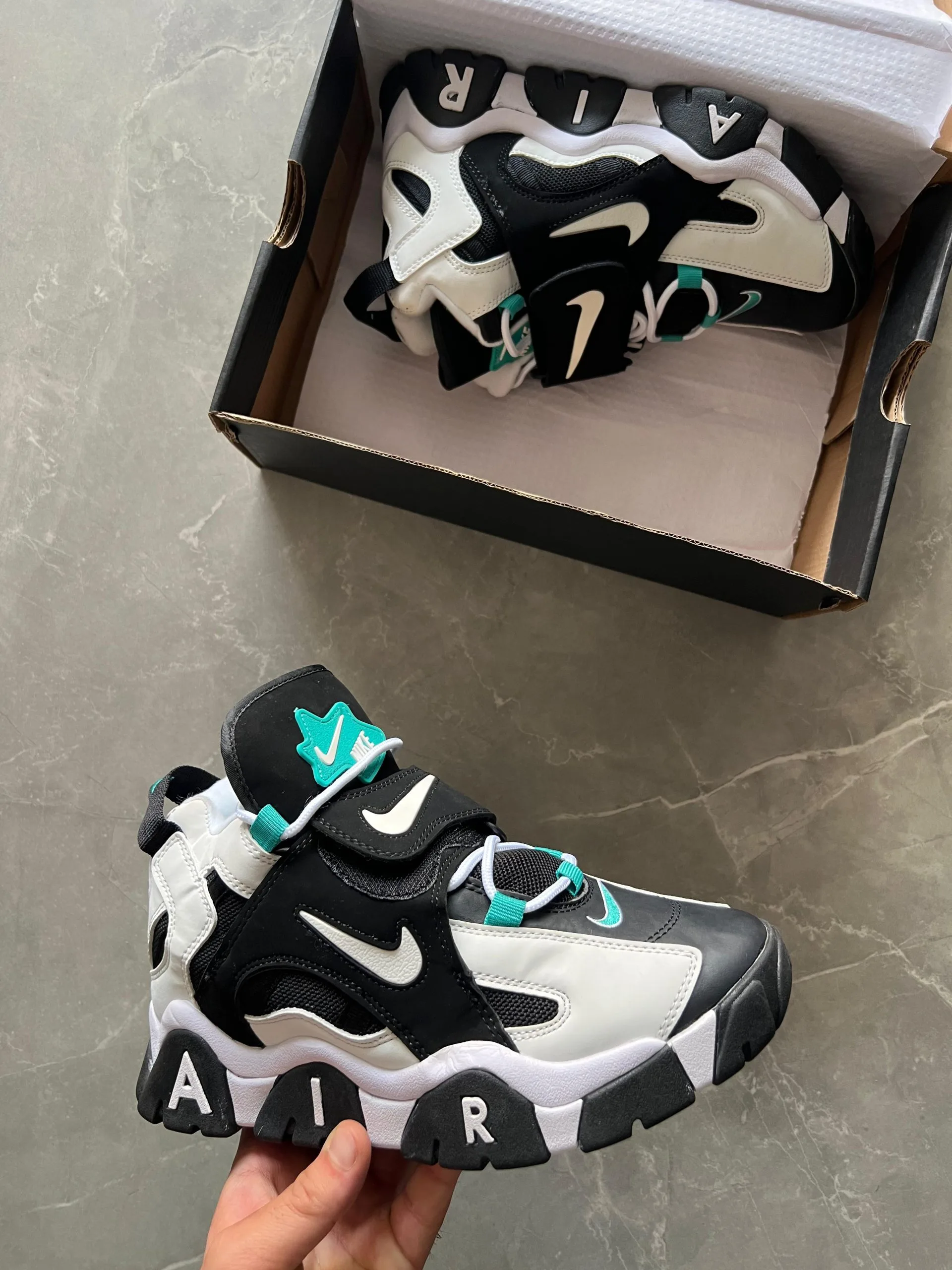 Nike Air Barrage Black and Teal Strap Sneakers Nike Air Barrage Mid Cabana/Black/White | Mercari main image 4