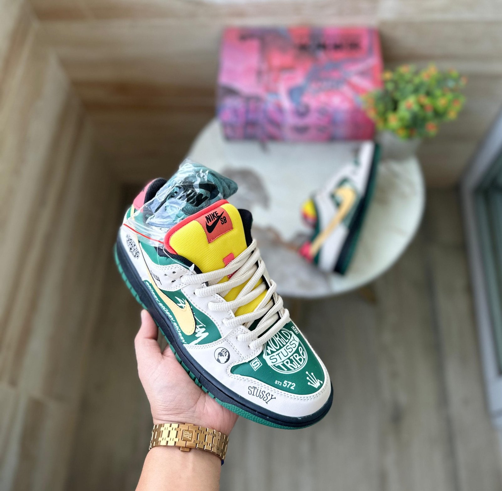 SB Dunk Stussy Green Sneakers For Boys On Sale