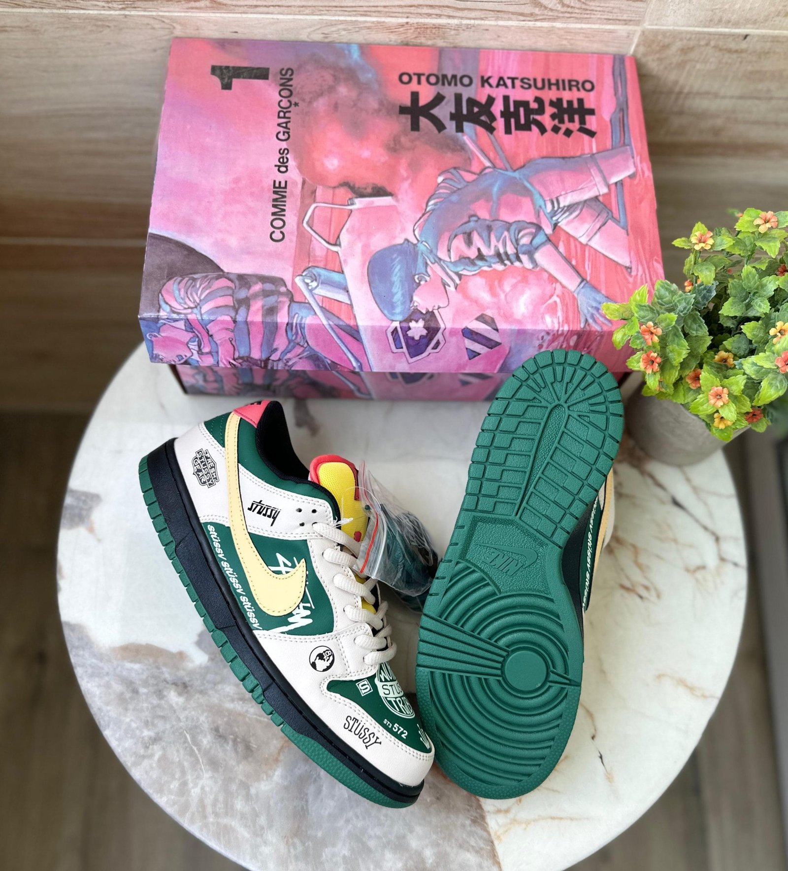 SB Dunk Stussy Green Sneakers For Boys On Sale