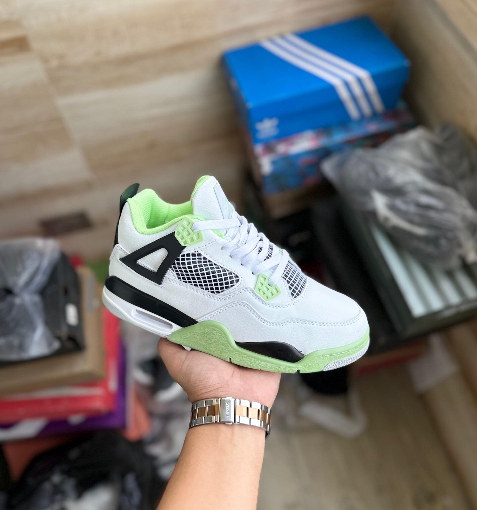 Oil Aura Seafoam Retro 4 Sneakers In Stock