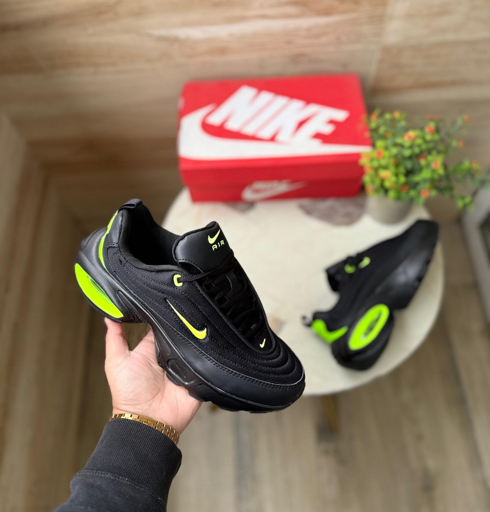Portal Trainers Black Green Sneakers For Boys