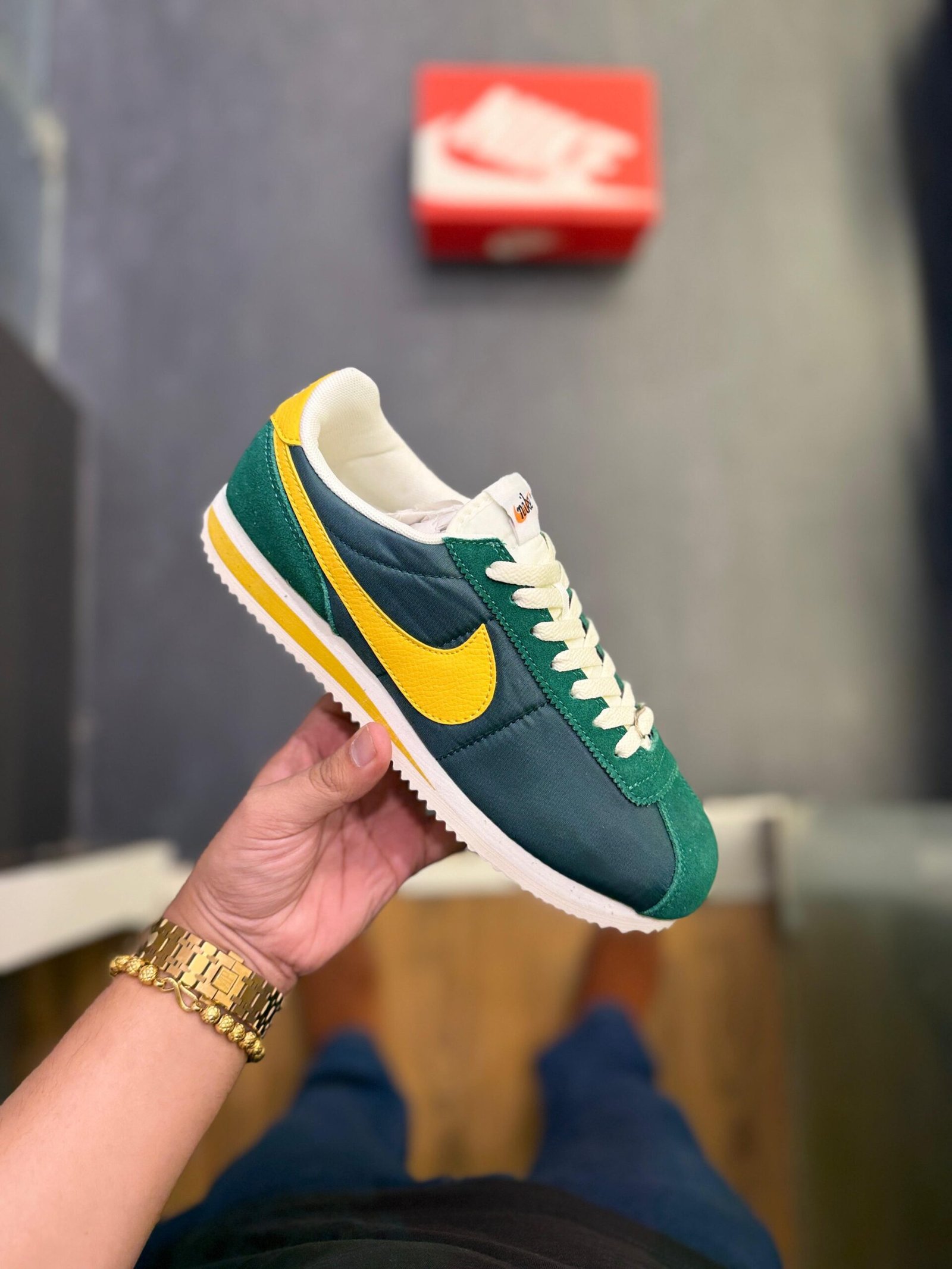 Cortez Green Yellow Sports Running Shoes (2)