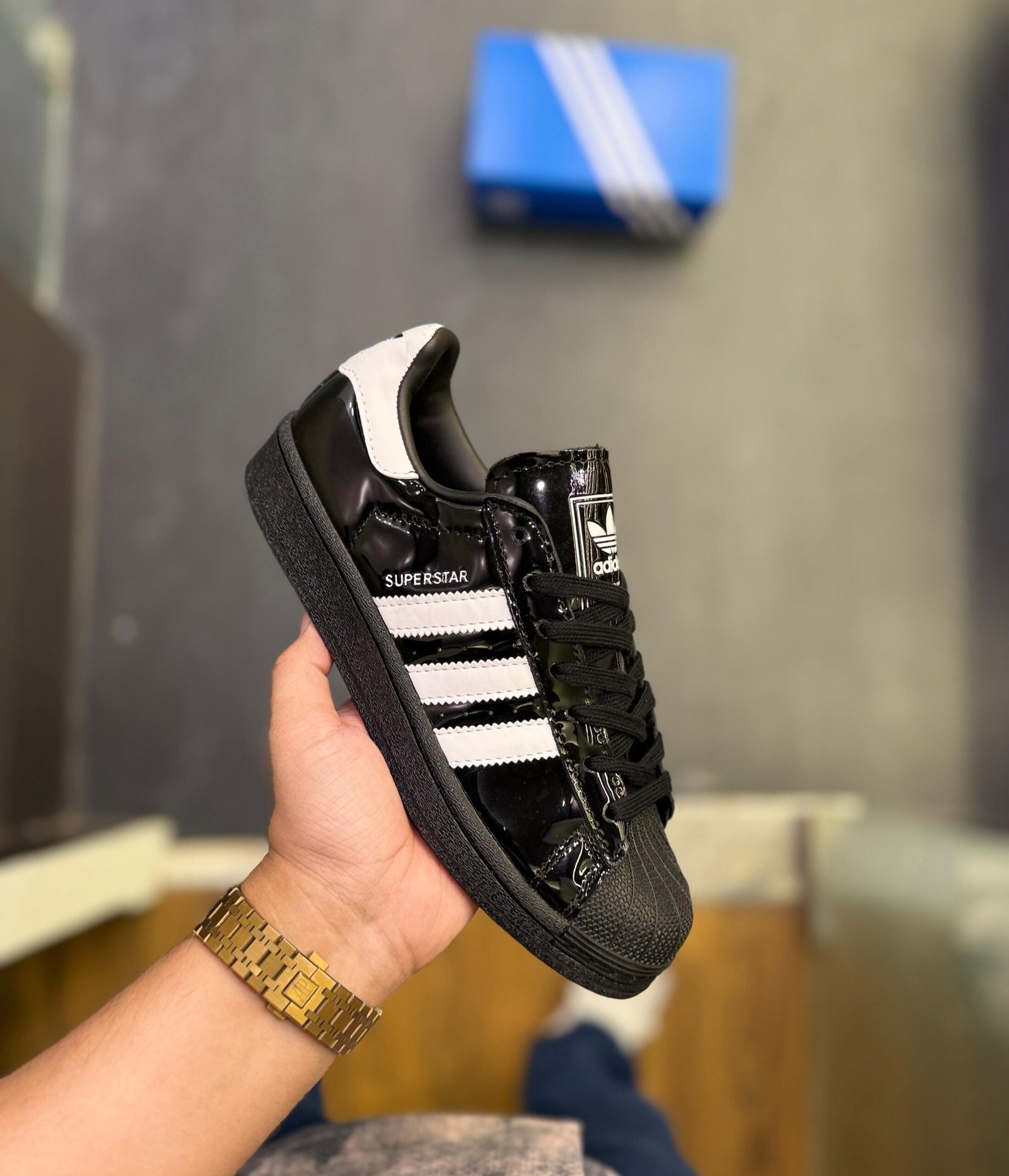 Superstar Atmos Black Patent Sneakers Unisex (2)