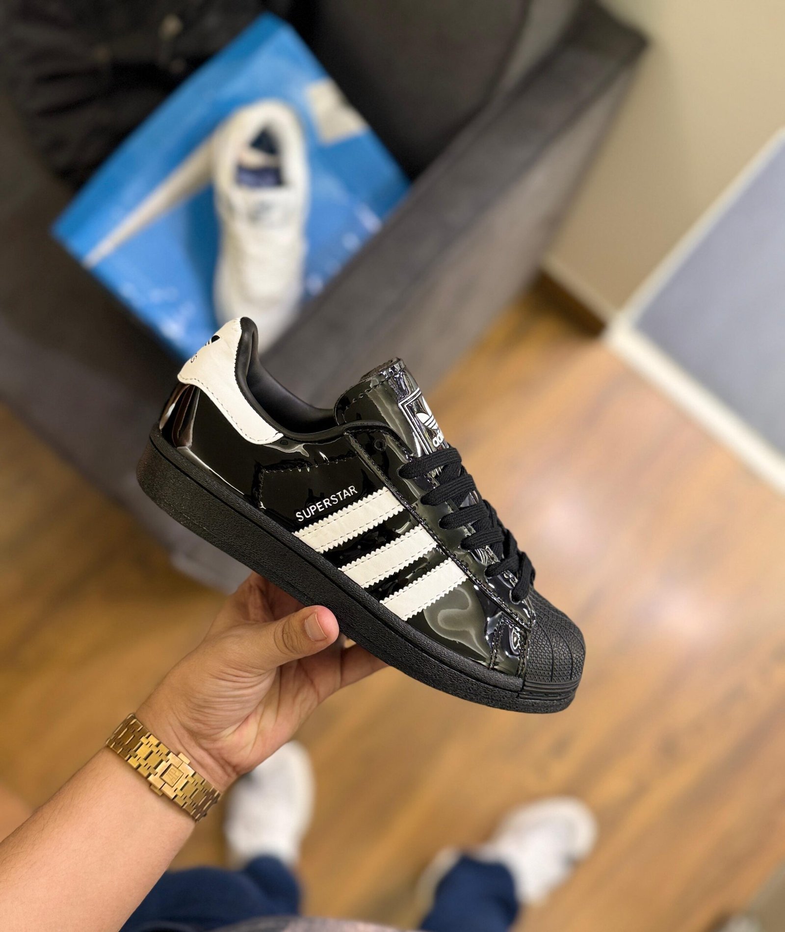 Superstar Atmos Black Patent Sneakers Unisex (3)