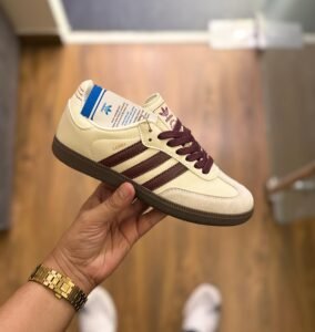 Girls White Maroon Samba Sneakers In Stock (1)