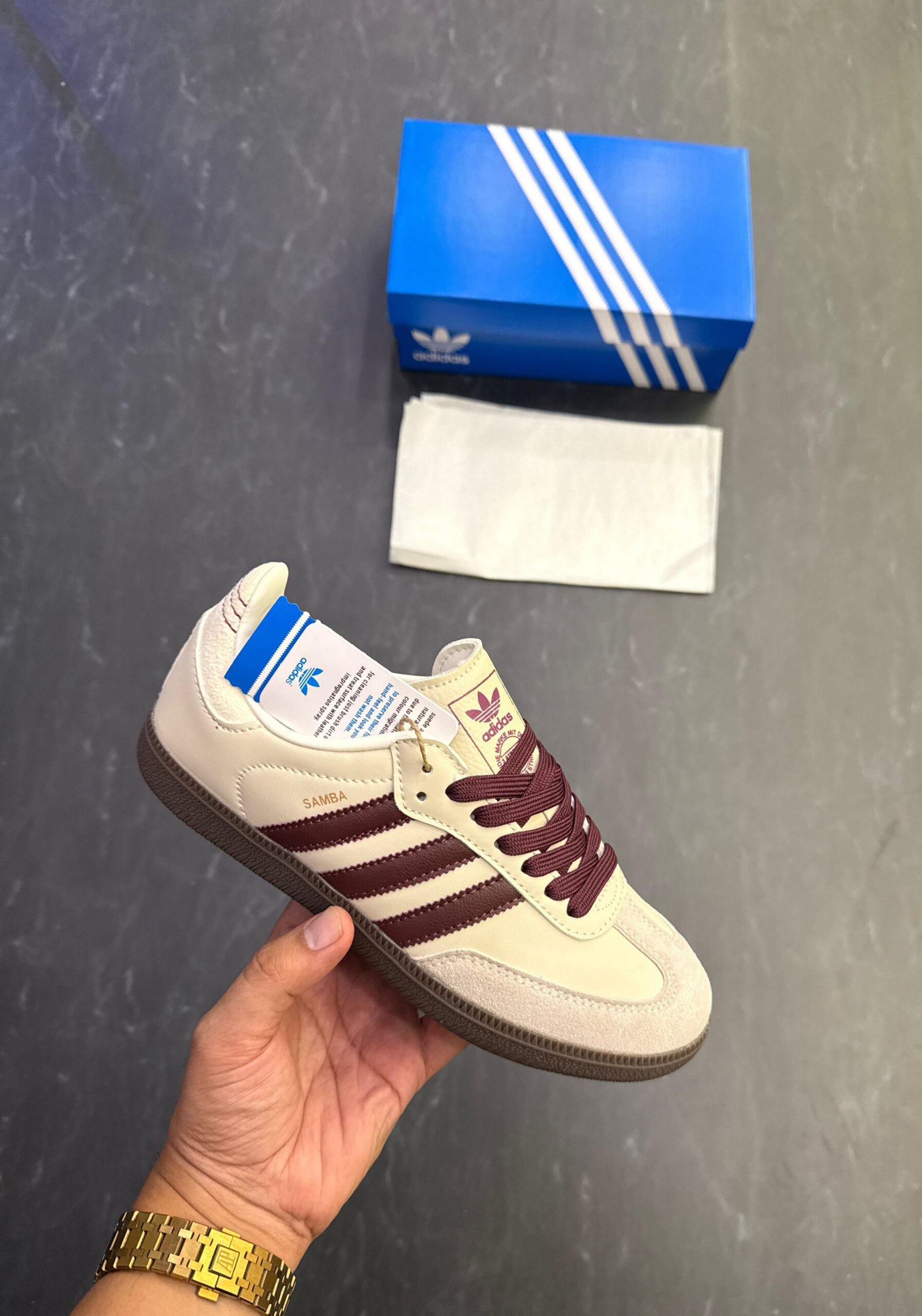 Girls White Maroon Samba Sneakers In Stock (4)