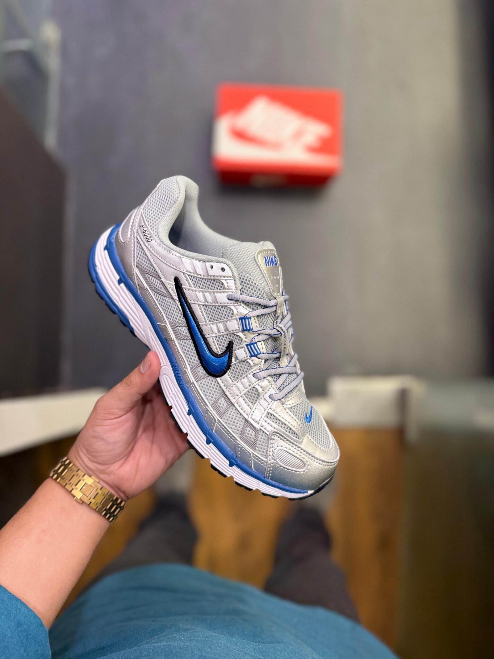 P-6000 Trainer Metallic Blue Tick Sneakers (3)