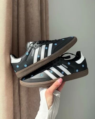 Black Floral Samba Sneakers Girls Casual Trendy Shoes (1)