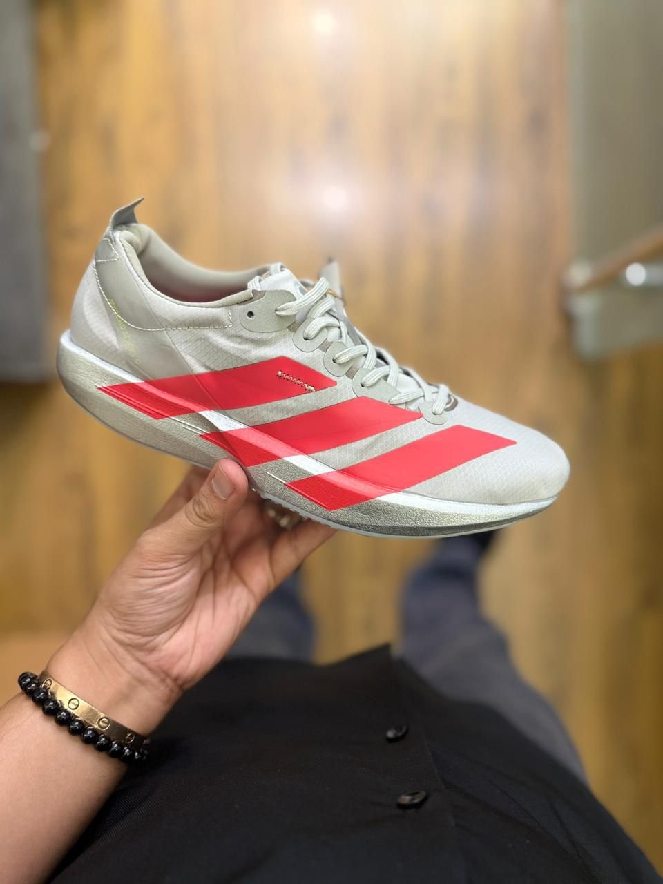 Grey Red Adizero Adios 9 Running Sneakers (3) Grey Red Adizero Adios 9 Running Sneakers – Boys' Performance Shoes