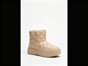 Beige quilted puffer winter boots
