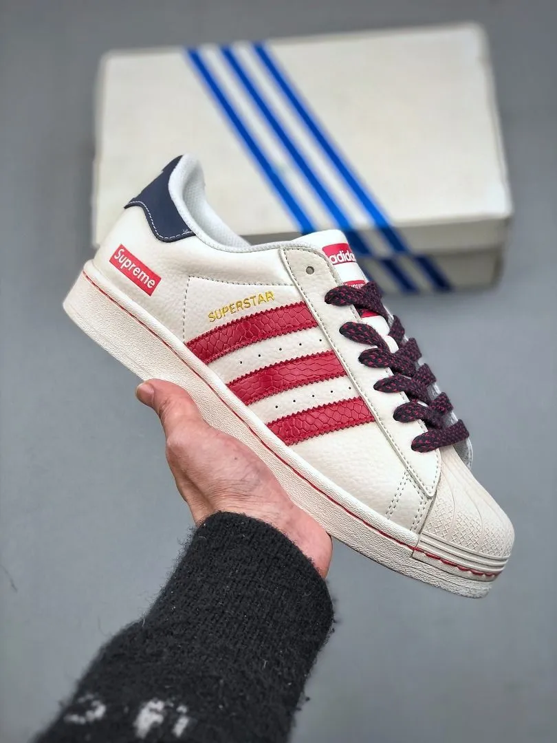 Classic Three-Stripe White Red Sneakers | Retro Style First Copy