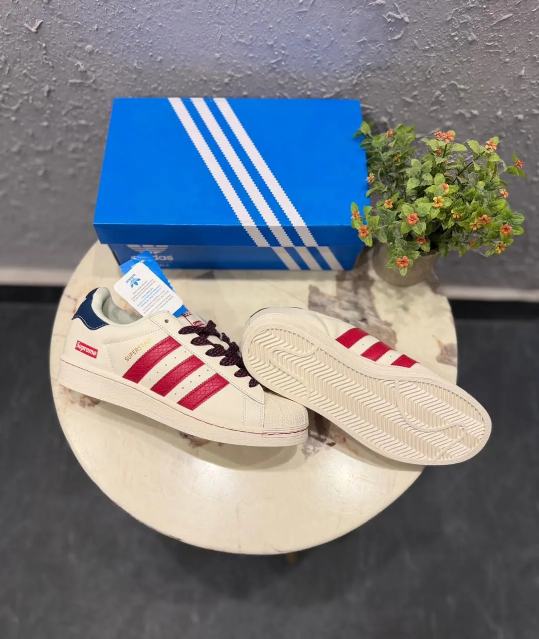 Classic Three-Stripe White Red Sneakers | Retro Style First Copy