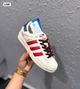 Classic Three-Stripe White Red Sneakers | Retro Style First Copy