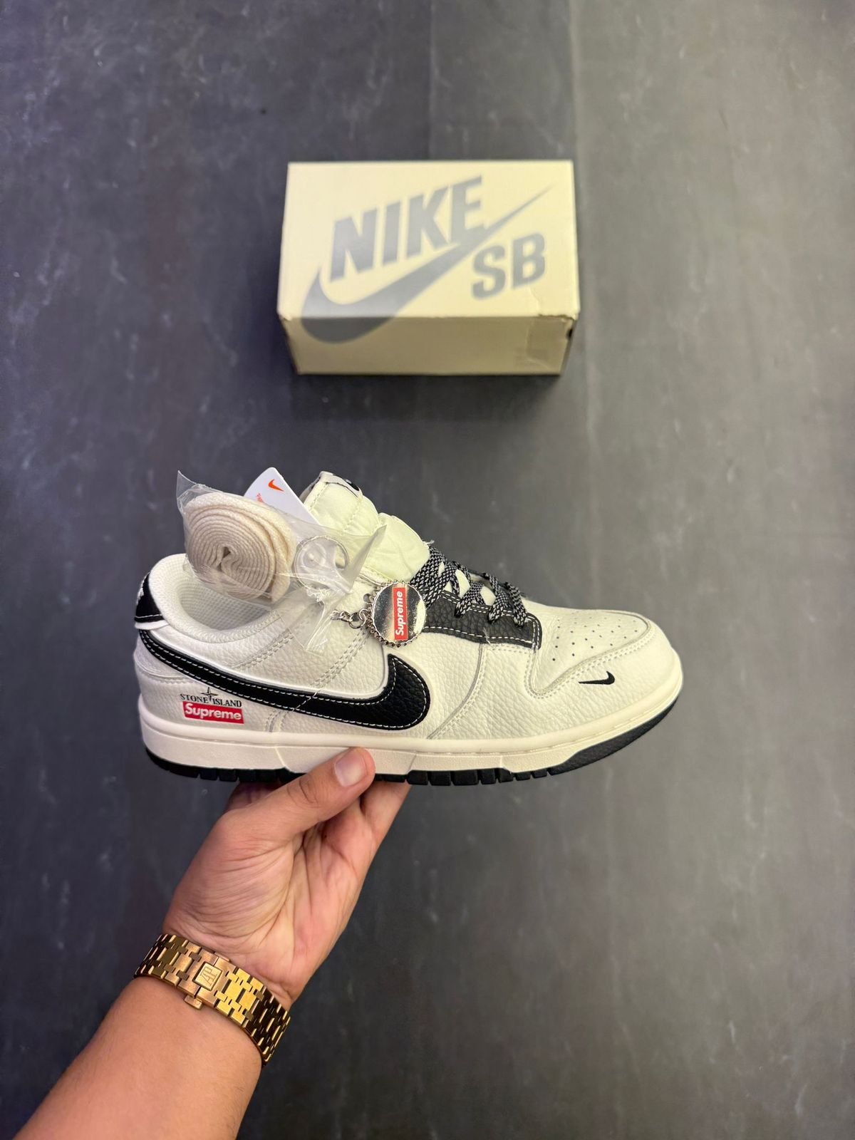 Stone Island Supreme Low-Top SB Dunk Sneakers (1) Stone Island Supreme Low-Top SB Dunk Sneakers – Collaborative Street Style