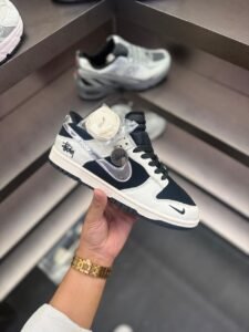 Stussy Black Silver Low-Top SB Dunk Sneakers (3)