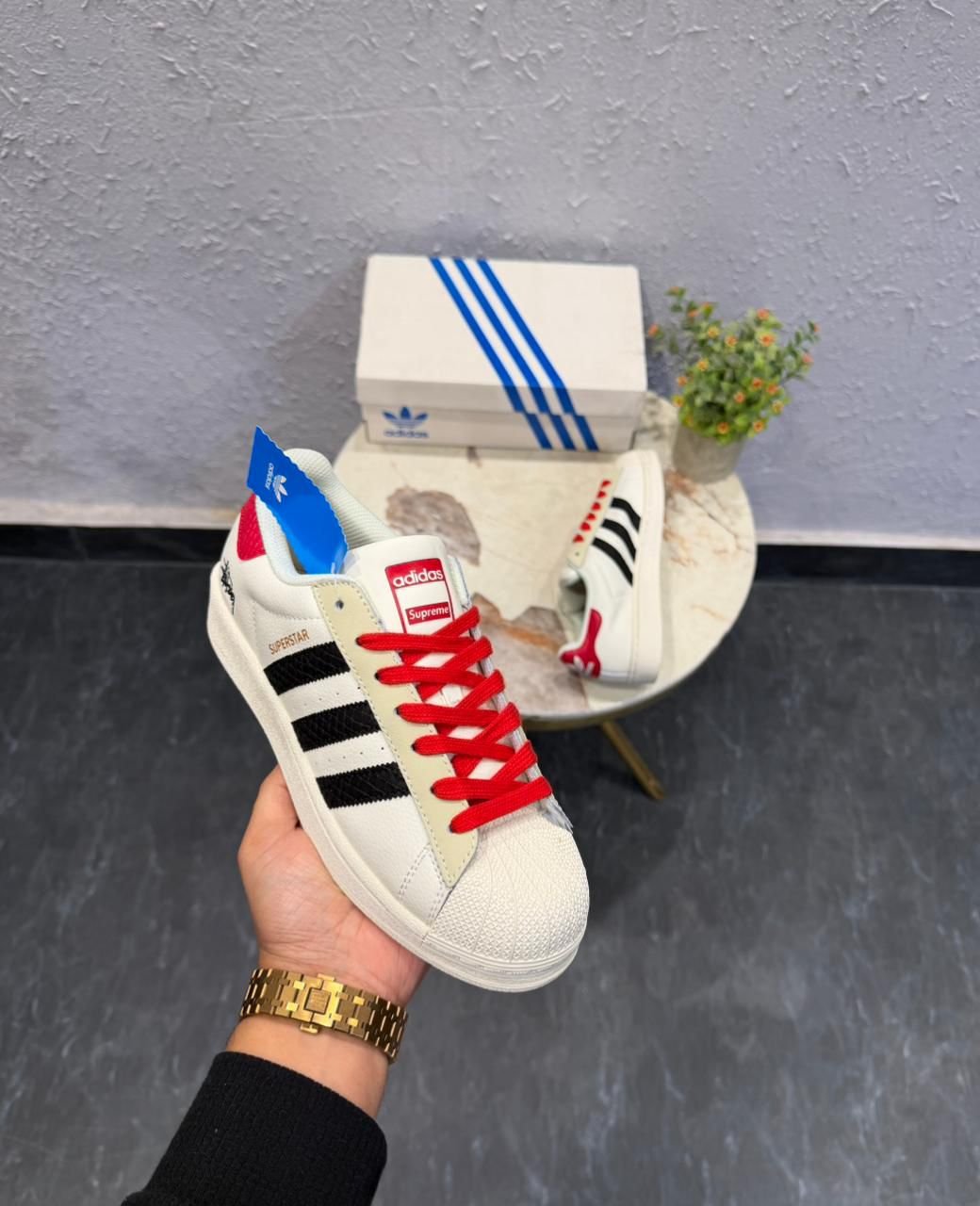 Superstar White Black Red Sneakers First Copy @7ashoes
