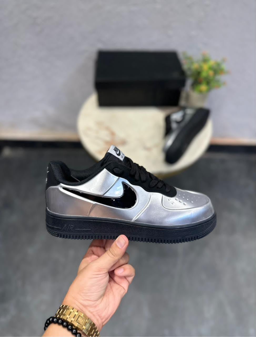 Metallic Black Statement Sneakers – Premium Comfort & Futuristic Style