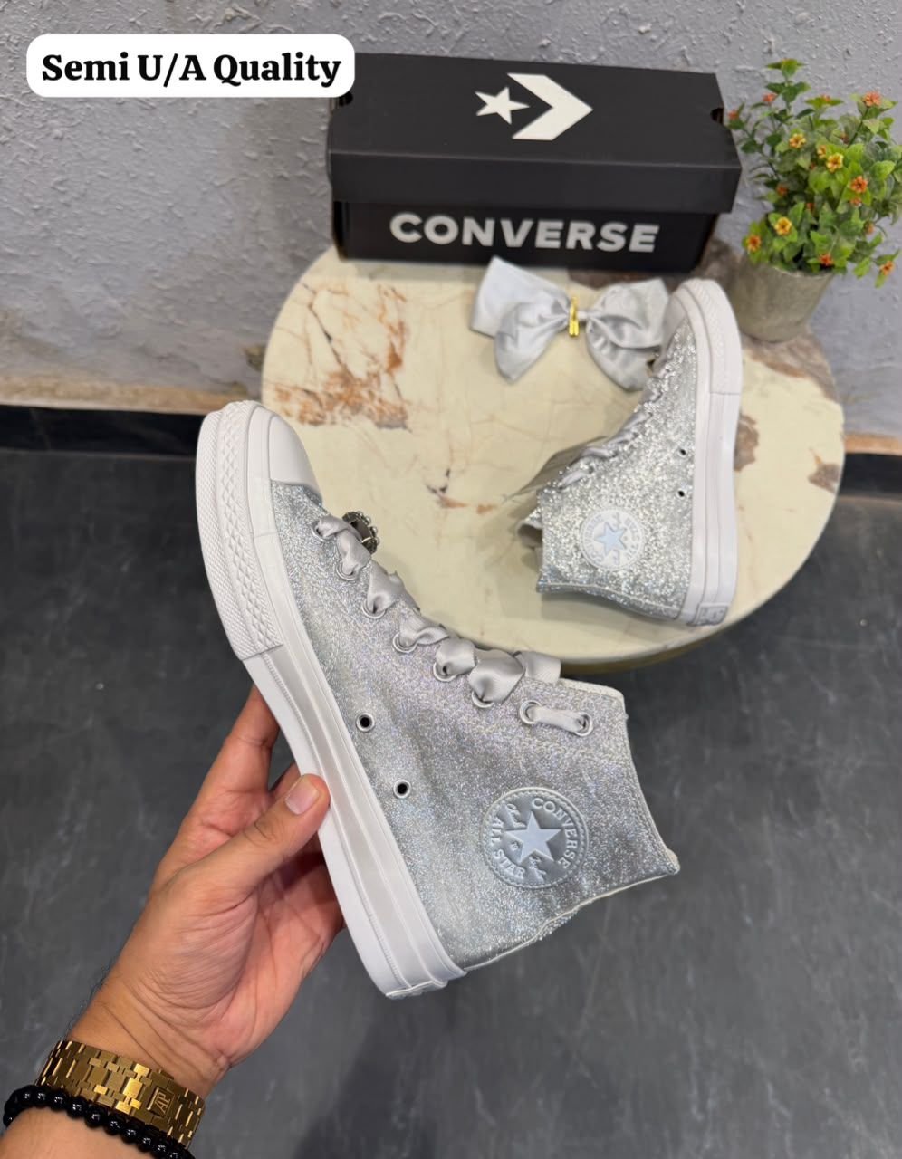 Metallic Silver Mid Top Sneakers – Premium Comfort & Futuristic Style