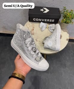 Metallic Silver Mid Top Sneakers – Premium Comfort & Futuristic Style