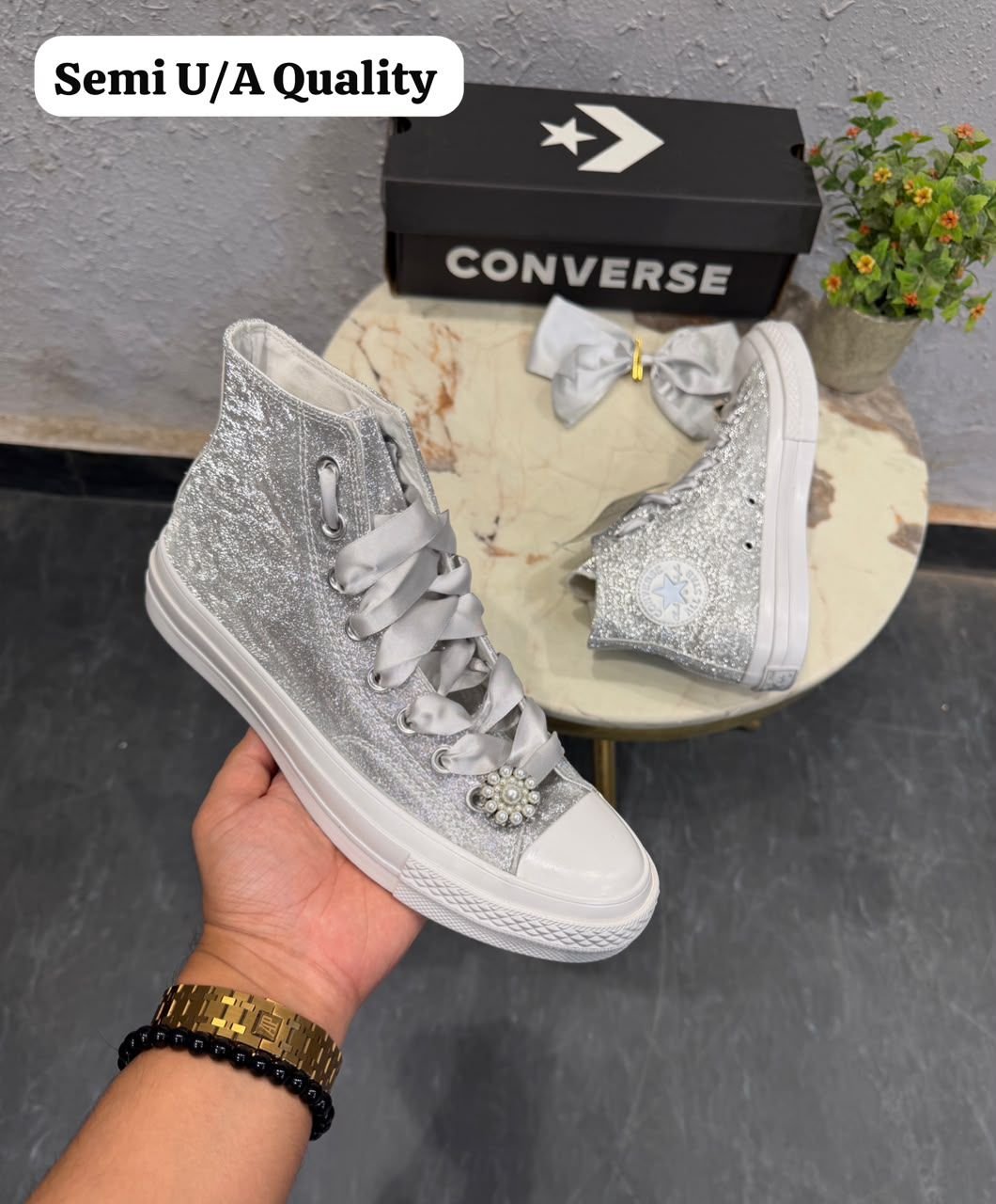 Metallic Silver Mid Top Sneakers – Premium Comfort & Futuristic Style