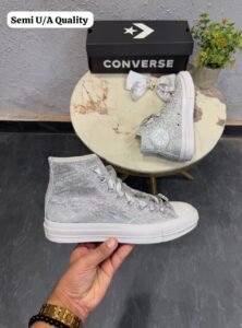 Metallic Silver Mid Top Sneakers – Premium Comfort & Futuristic Style