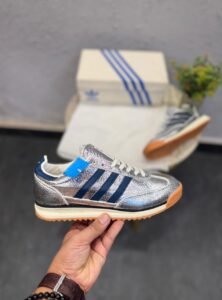 Metallic Silver Heritage Sneakers – Premium Green Accent Edition