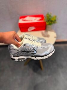 Metallic White Performance Sneakers – Premium Comfort & Retro Runner Style