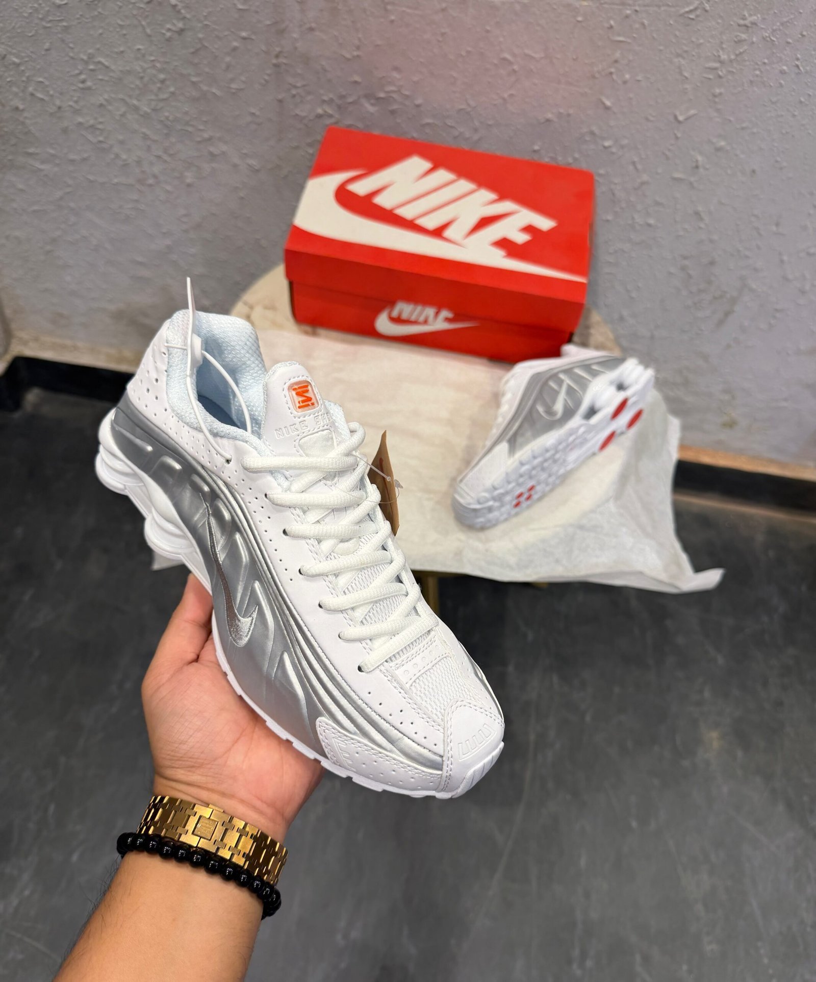 Shox Silver White Silver Sneakers – Premium Performance Edition (4) Shox Silver White Silver Sneakers – Premium Performance Edition (4)