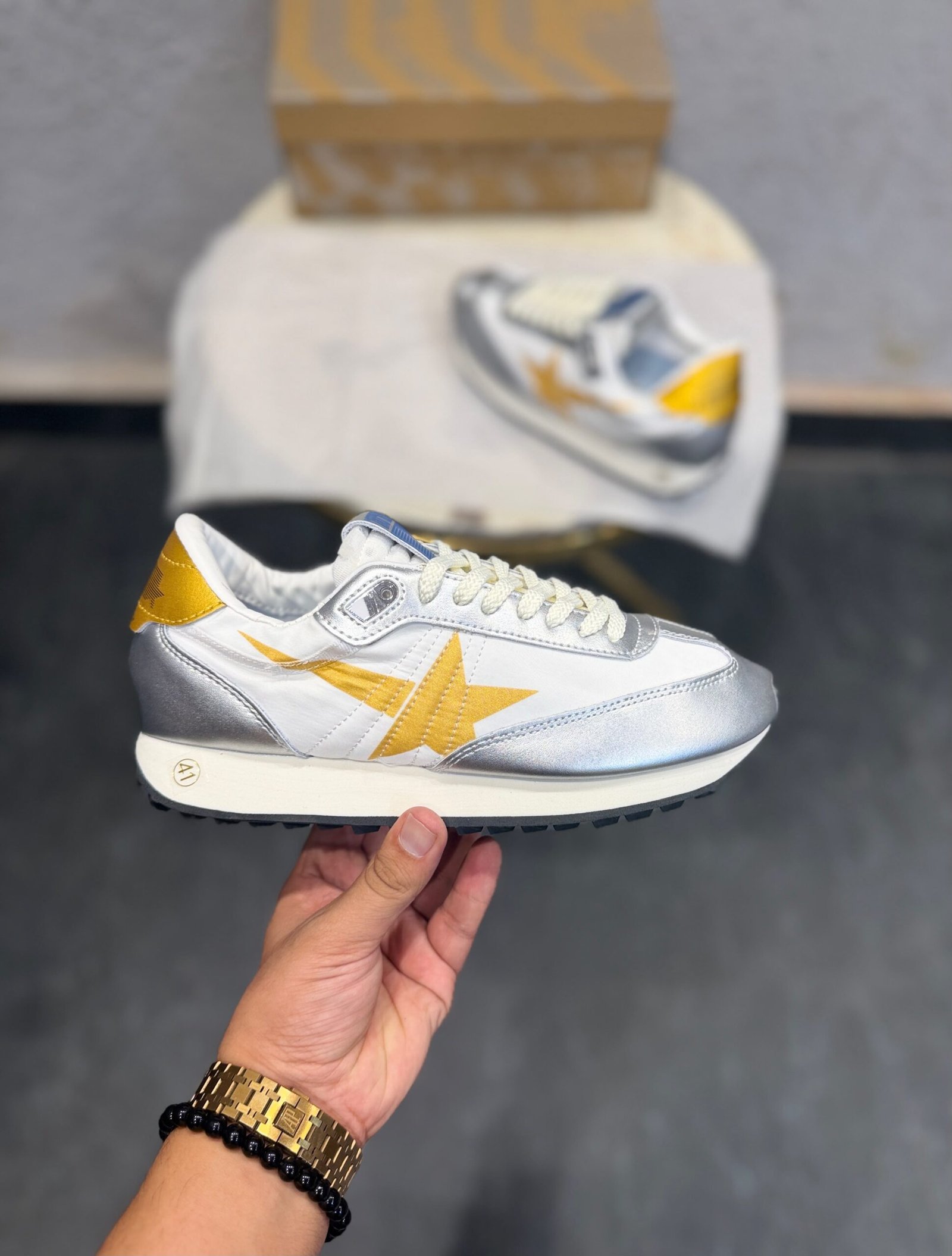 Marathon Silver Gold Sneakers – Premium Lifestyle Edition