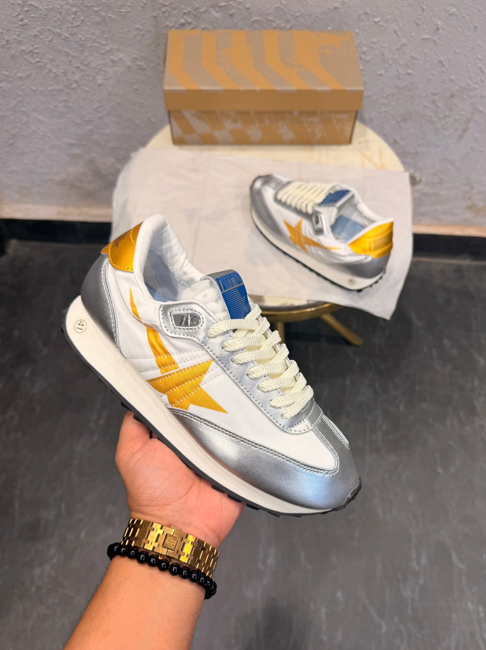 Marathon Silver Gold Sneakers – Premium Lifestyle Edition