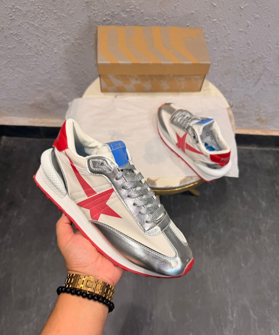 Marathon Silver Gold Sneakers – Premium Quality