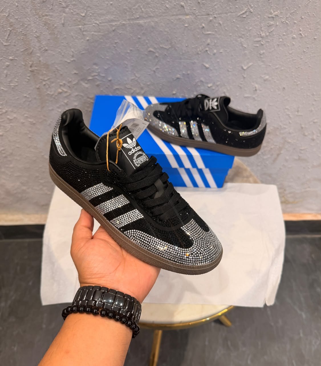 Samba Rhinestone Sneakers – Black Silver & White Silver