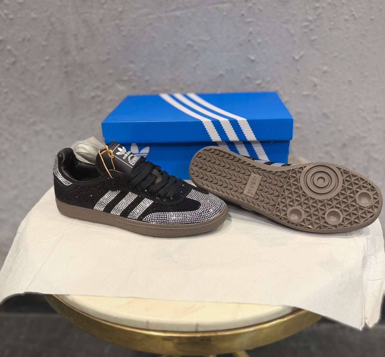 Samba Rhinestone Sneakers – Black Silver & White Silver