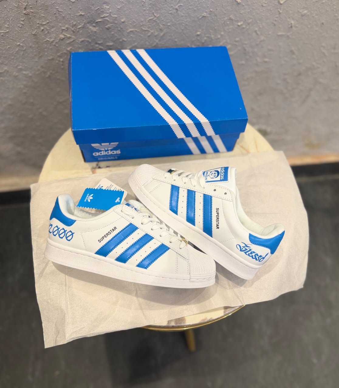 Superstar Blessed White Blue Sneakers – Premium Lifestyle Edition