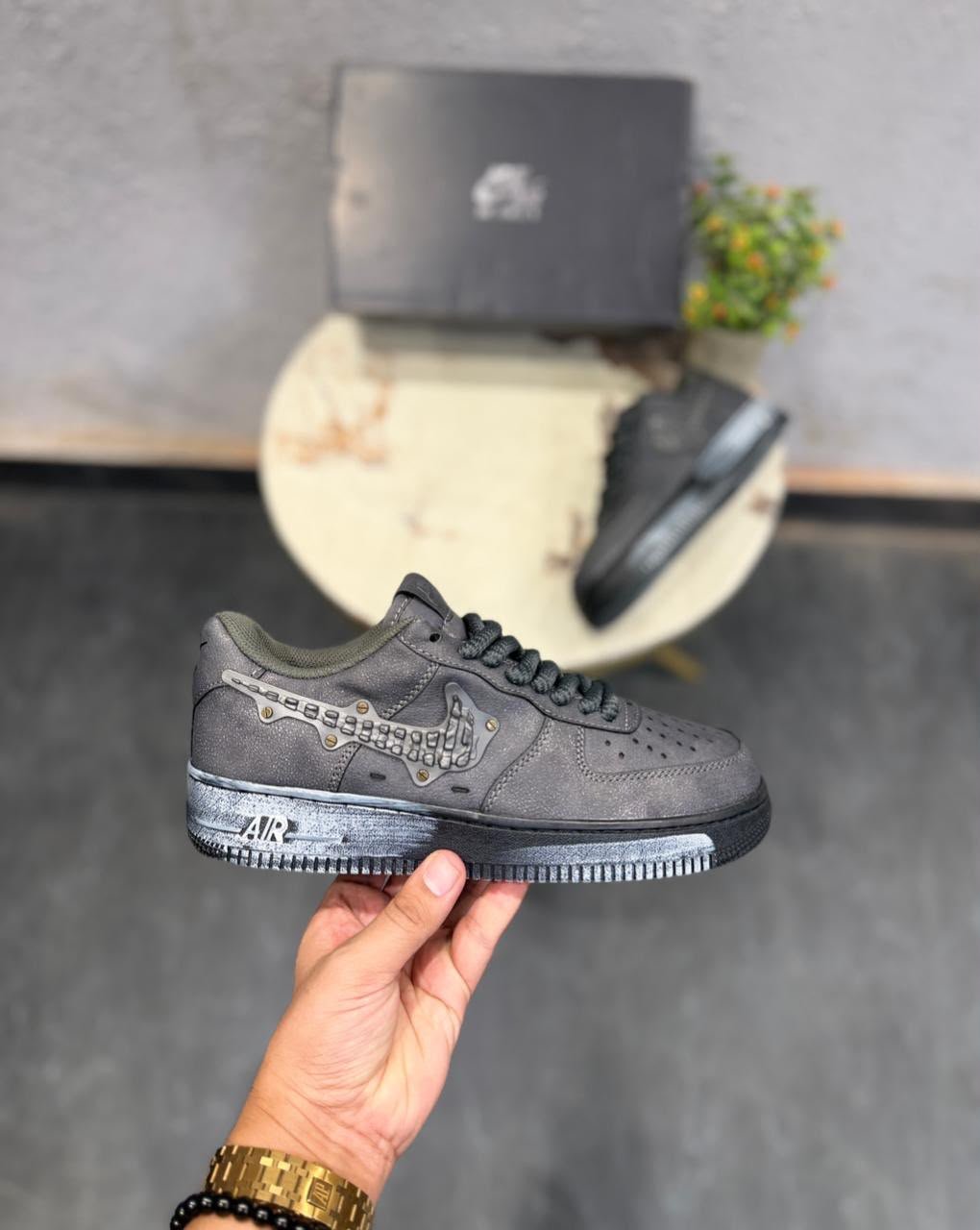 Charcoal Grey Sneakers – Industrial Metalwork Street Style (2) Charcoal Grey Sneakers – Industrial Metalwork Street Style
