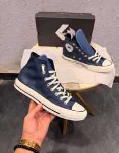 Navy Blue Leather High-Top Sneakers – Vintage Court Style