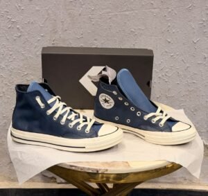 Navy Blue Leather High-Top Sneakers – Vintage Court Style