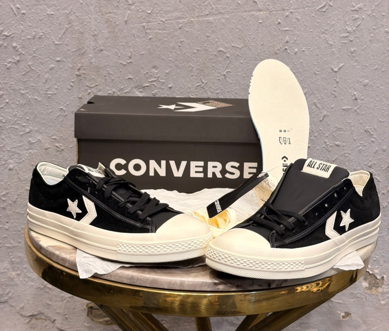 One Star Player 76 Retro Sneakers – Black, Brown & WhiteGreen (2) One Star Player 76 retro low-top sneakers in black, brown, and white green colourways with star emblems and contrasting soles