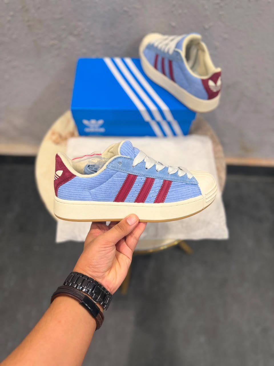 Sky Blue Corduroy Sneakers – Retro Court Streetwear