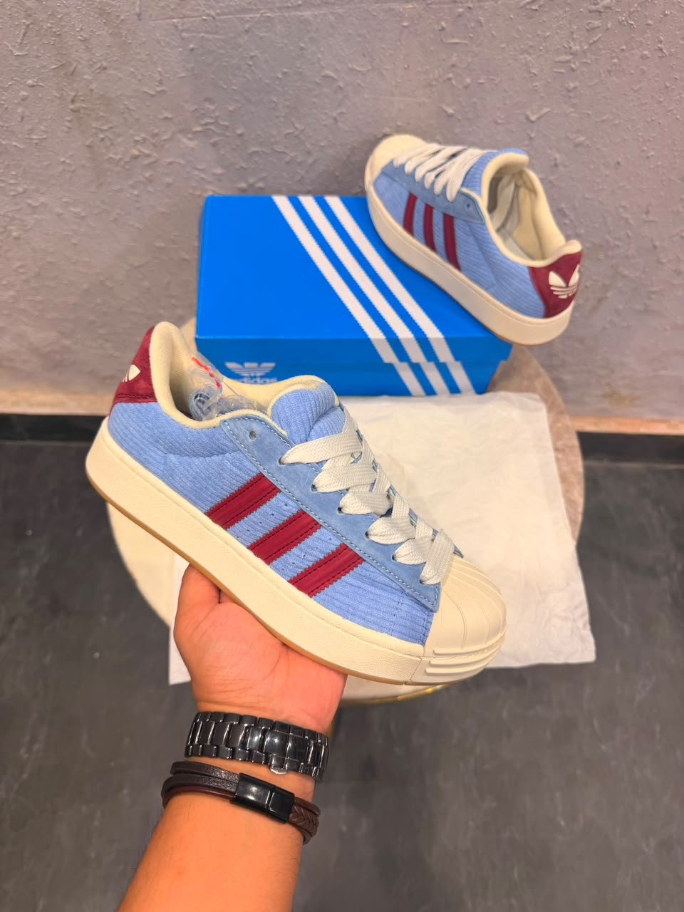 Sky Blue Corduroy Sneakers – Retro Court Streetwear